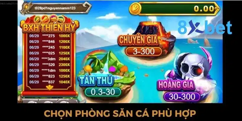 Vua Săn Cá 8xbet - Săn cá thả ga, rinh ngay thưởng lớn Lựa chọn phòng vua săn cá phù hợp