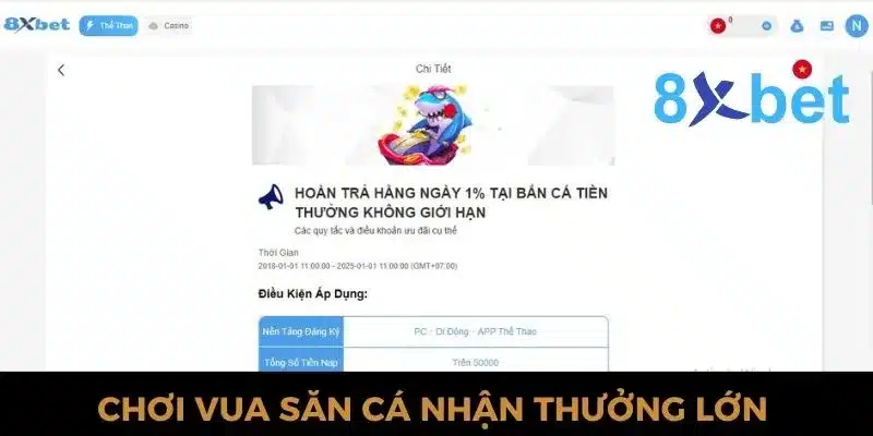 Vua Săn Cá 8xbet - Săn cá thả ga, rinh ngay thưởng lớn Tham gia bắn cá 8xbet nhận thưởng lớn
